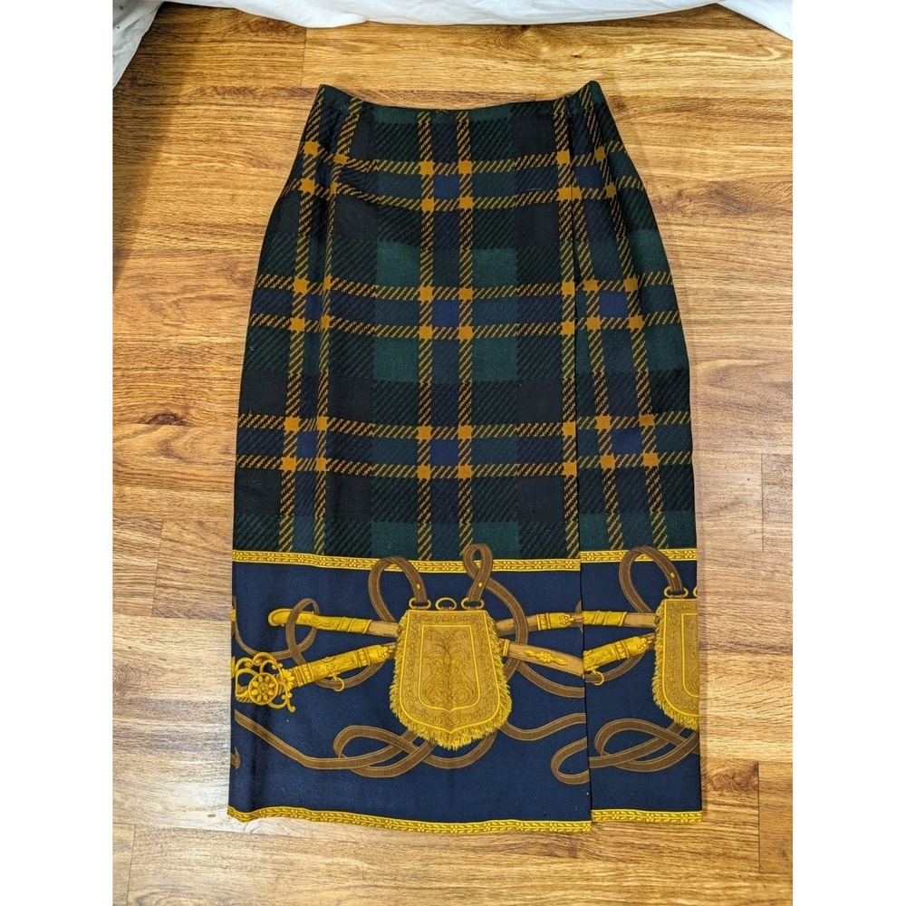 Vintage Ann Taylor Size 6 100% Wool Equestrian Plaid Wrap Skirt Flaw